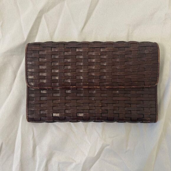 Vintage LL Bean Dark Brown Braided Leather Envelope Wallet - Picture 7 of 7